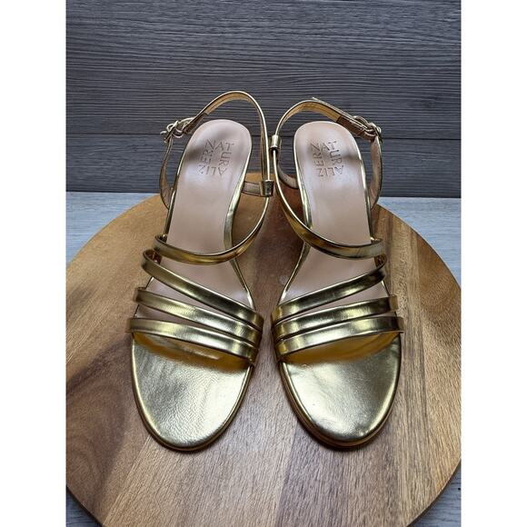 Naturalizer Womens Kimberly Buckle Open Toe Strappy Pumps Gold Sandals Size 8 W - Picture 2 of 6